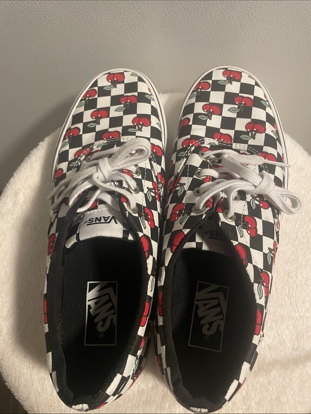 Vans Kids Checkerboard Cherry Canvas Sneakers - Black/White/Red - Picture 7 of 8